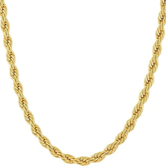 LIFETIME JEWELRY 5Mm Rope Chain Necklace 24K Real Gold Plated- Women and Men (36 Inches)